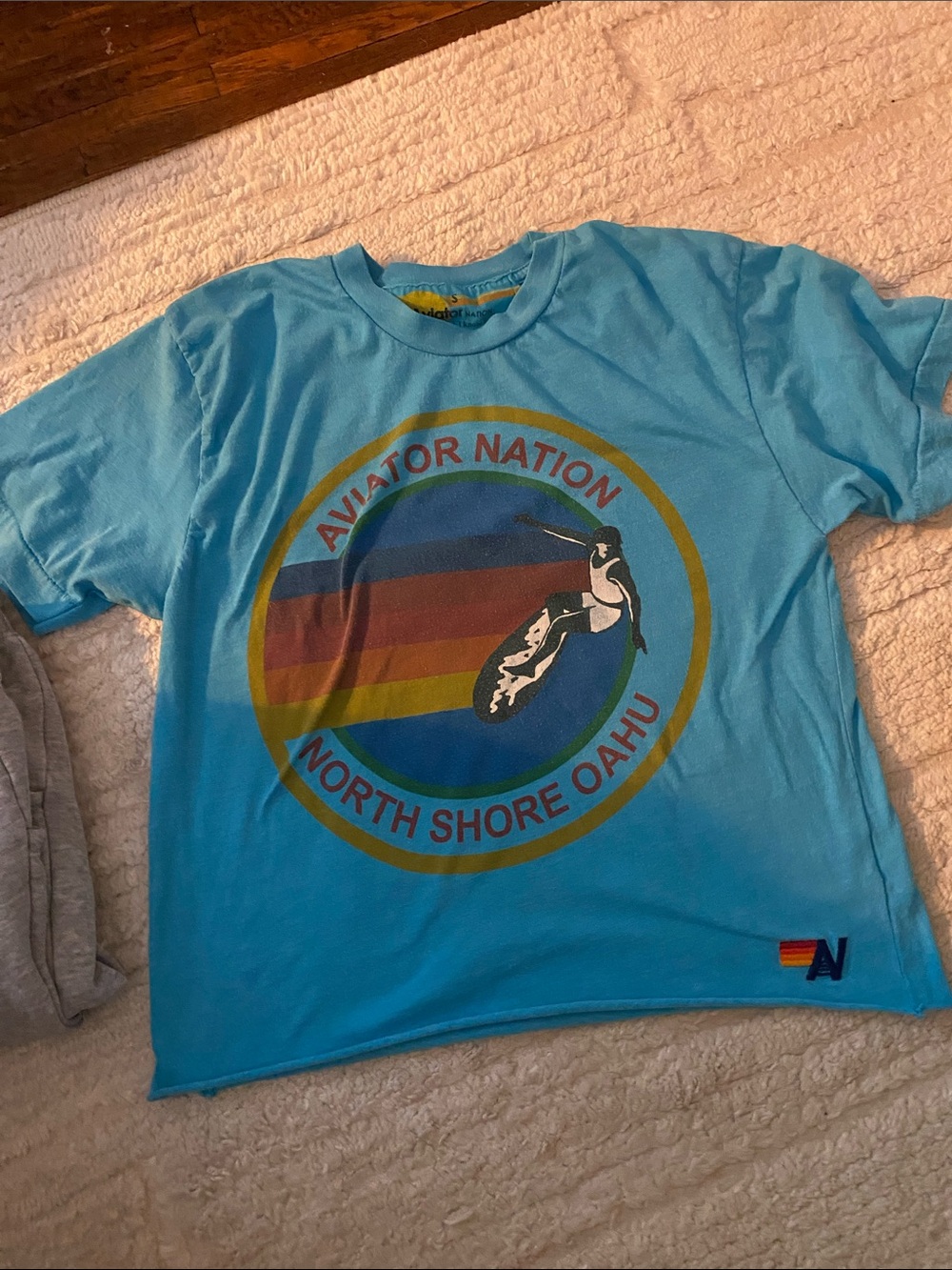 Aviator Nation Turquoise Kids Surf Graphic Tee with Rainbow Emblem